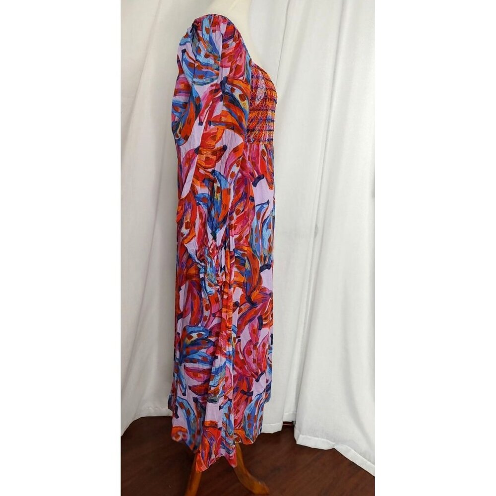 FARM Rio Maxi Dress L Coloured Bananas Puff Sleeves Smocked Tropical - Picture 6 of 15